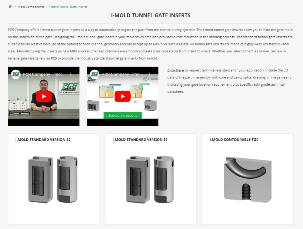 i-Mold tunnel gate inserts video on page